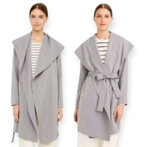 Club Monaco Hanne Wrap Trench Coat with Waist Belt Light Grey XS